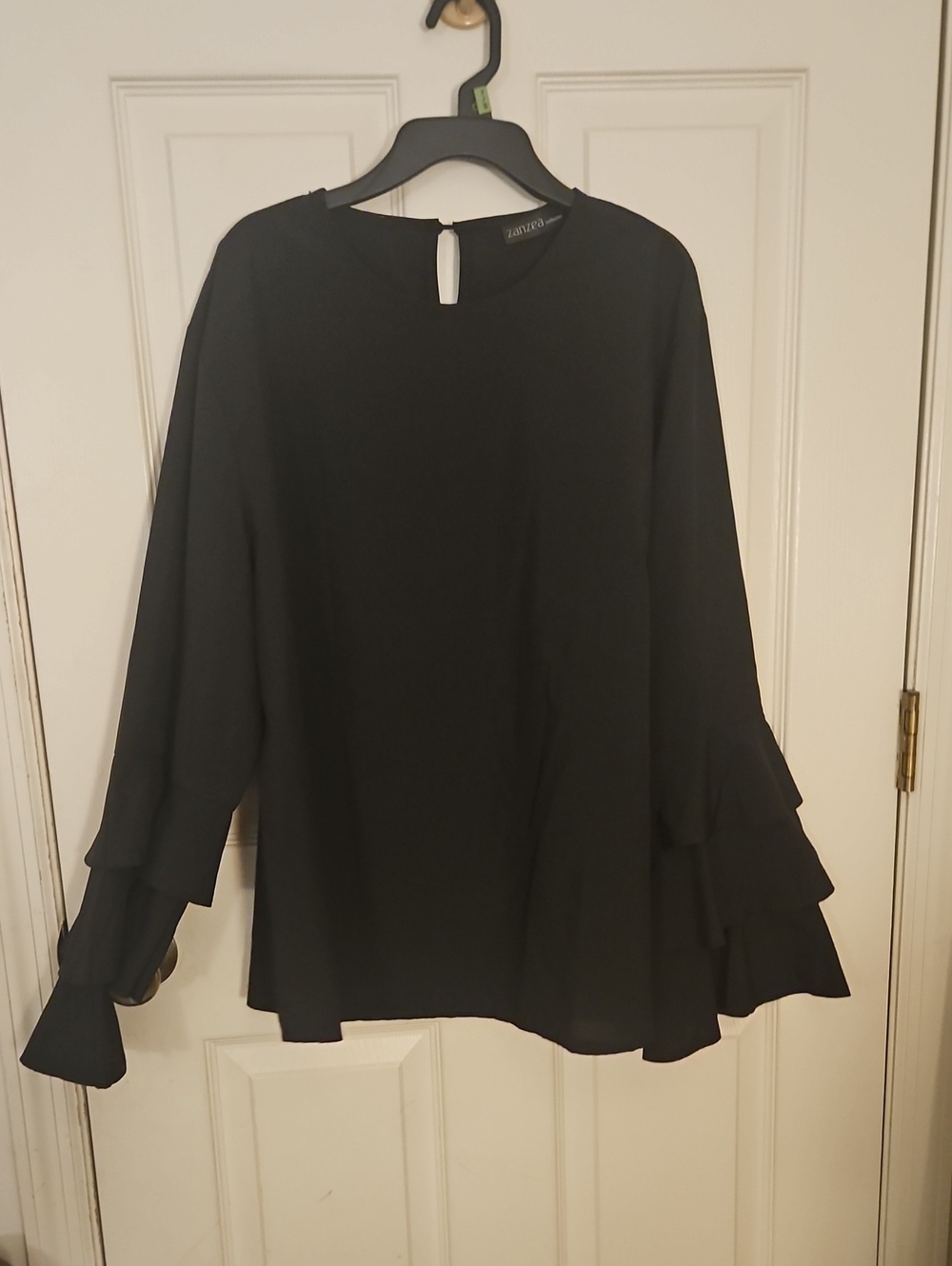 Zaneza Black Layered Bell Sleeve Shirt